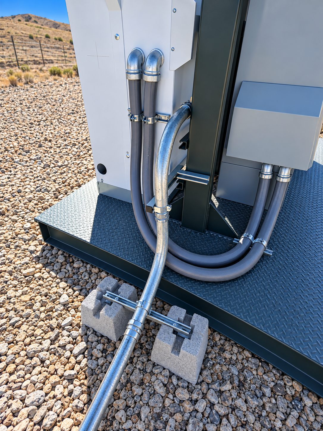 Rigid conduit and cable entry at the base of a station