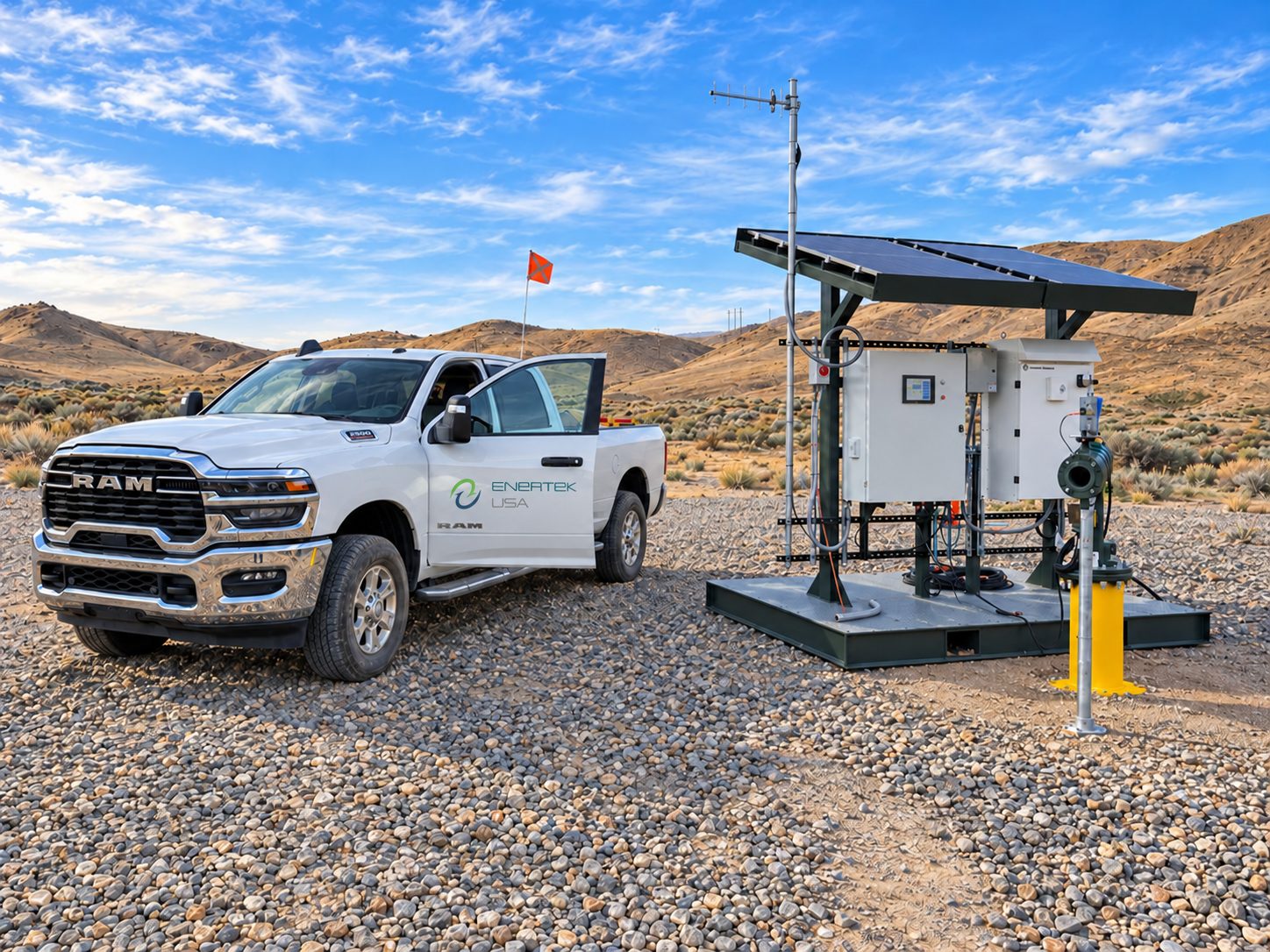 EnerTek USA truck beside a solar pump control station