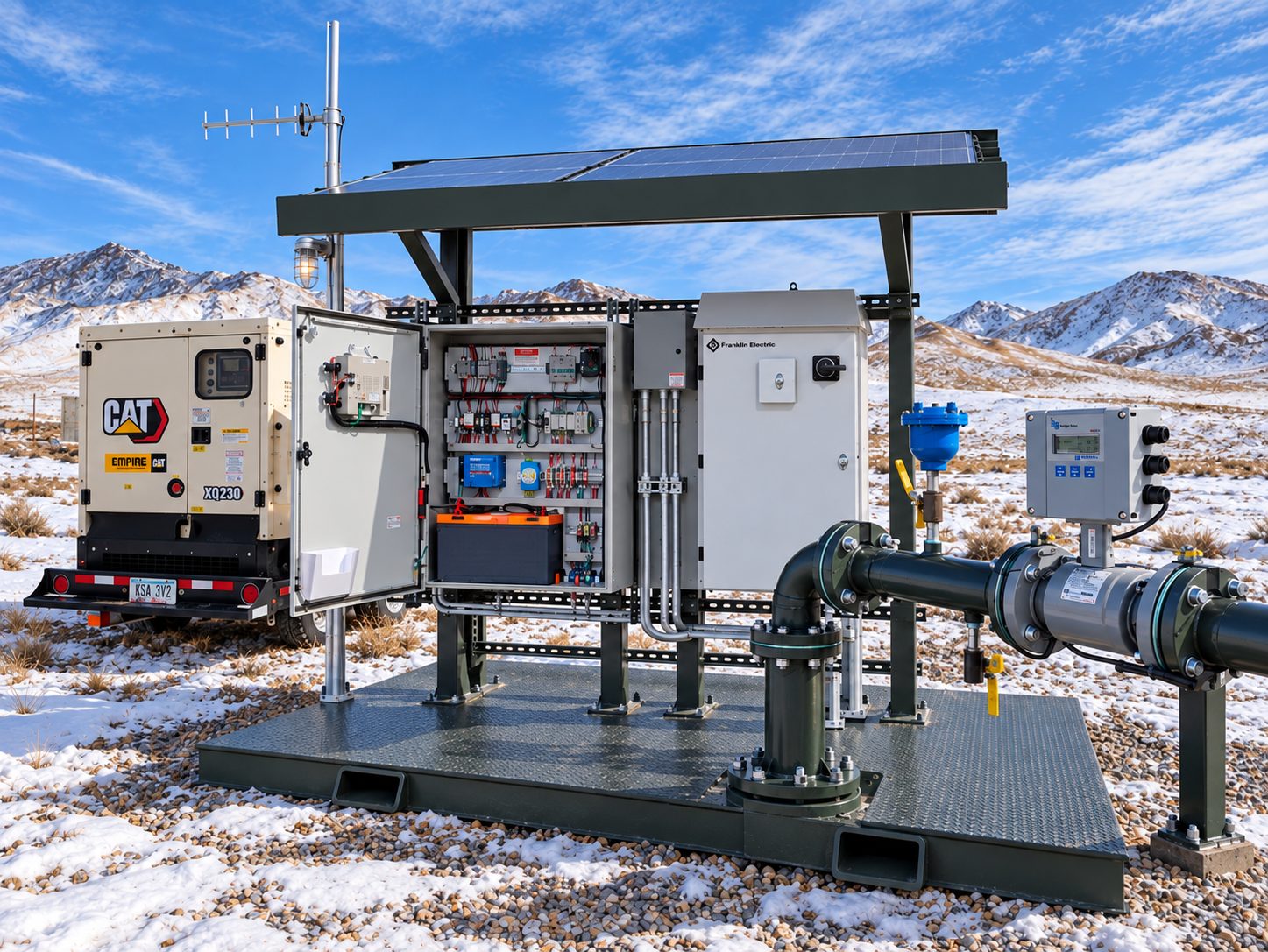 SiteNet C&A control and automation skid connected to a well discharge line at a Nevada mine site