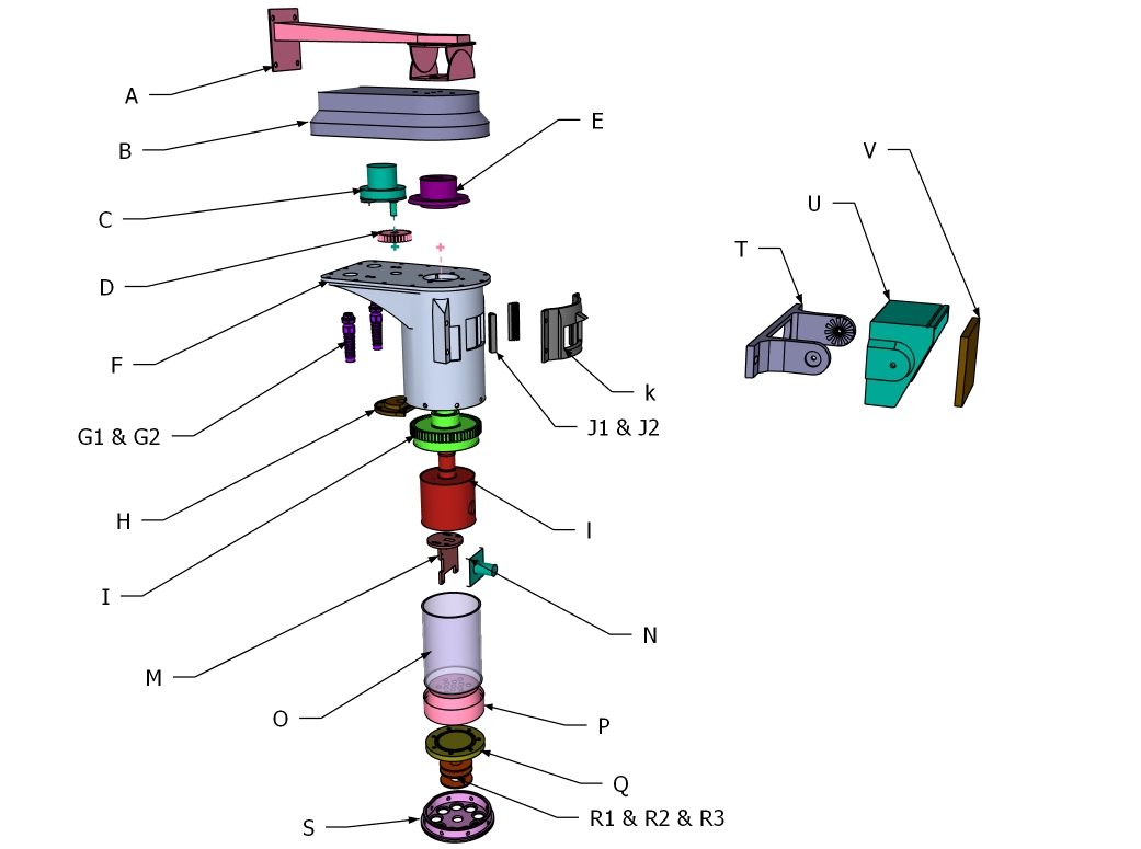Exploded assembly drawing of a camera housing